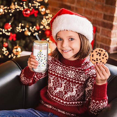 Miniatura 2 de Nosiny 12 vasos de Navidad con tapas y popotes de bambú, vasos de Navidad de 16 onzas, vasos de regalo, tarros Mason para tazas de café helado,