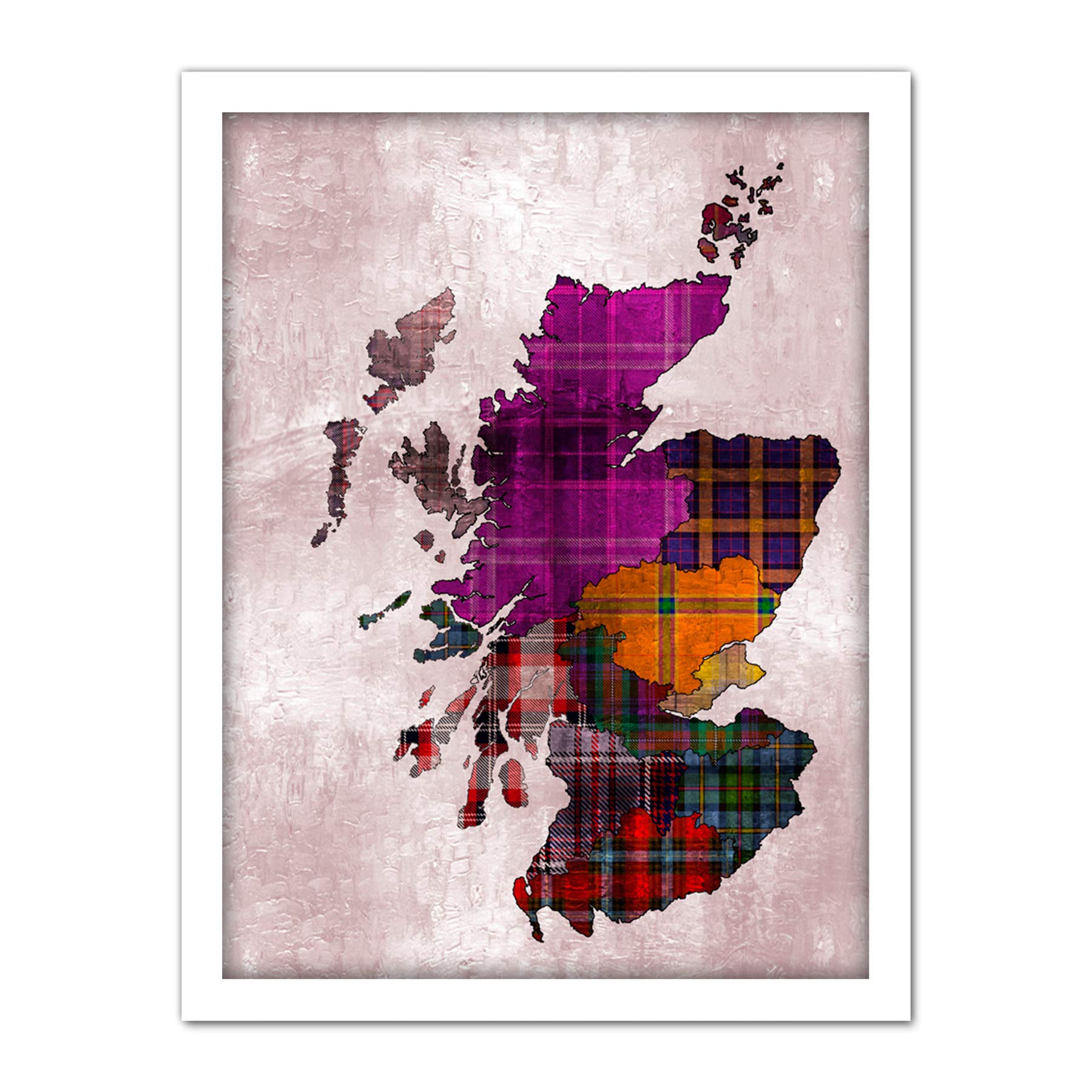 Wee Blue Coo Scotland Map Tartan Regions Artwork Framed Wall Art Print 18X24 Inch