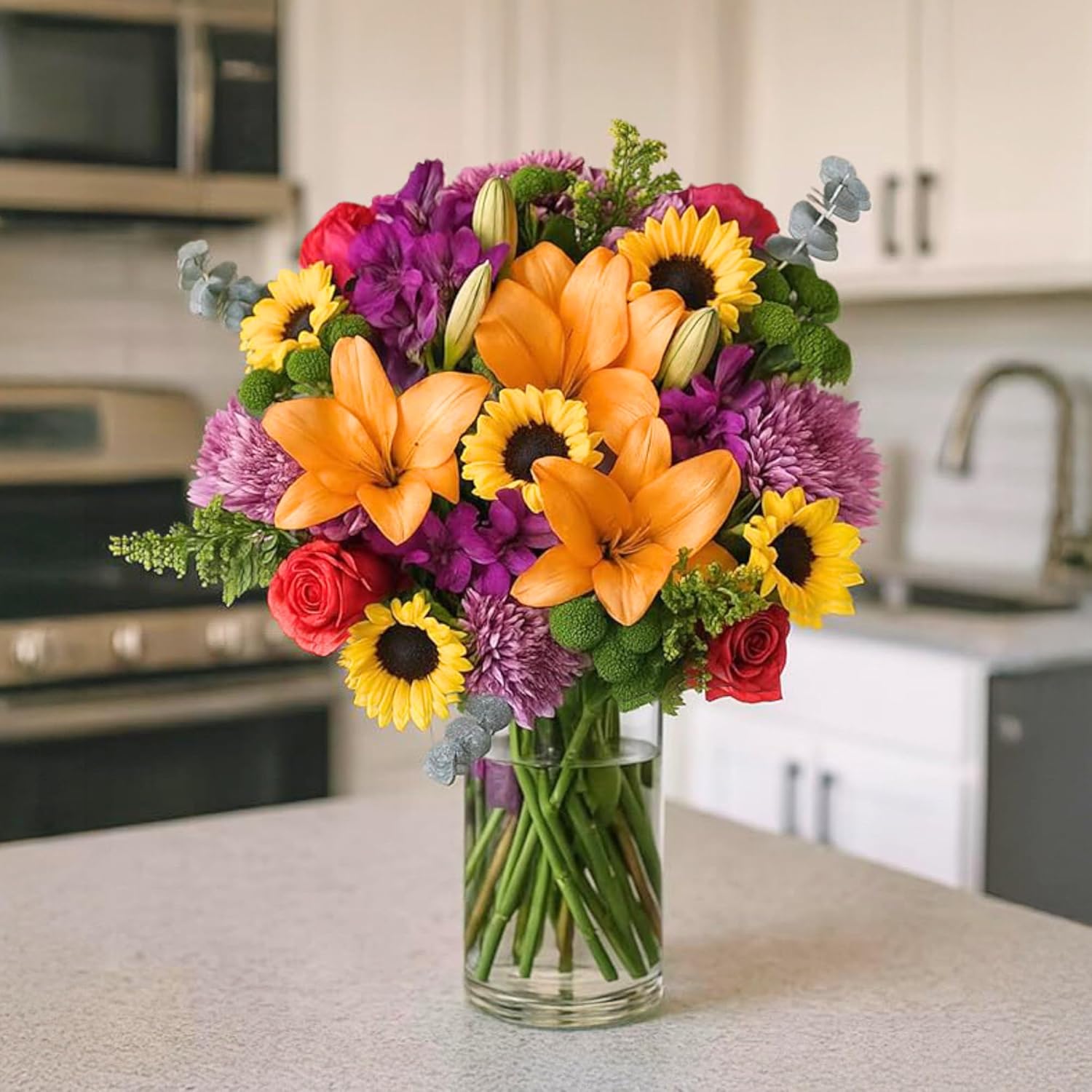 BloomsyBox  Bright Moments (Glass Vase Included)  Fresh Flowers for Delivery  Gift for Birthday, Anniversary, Get Well, Congratulations, Wedding