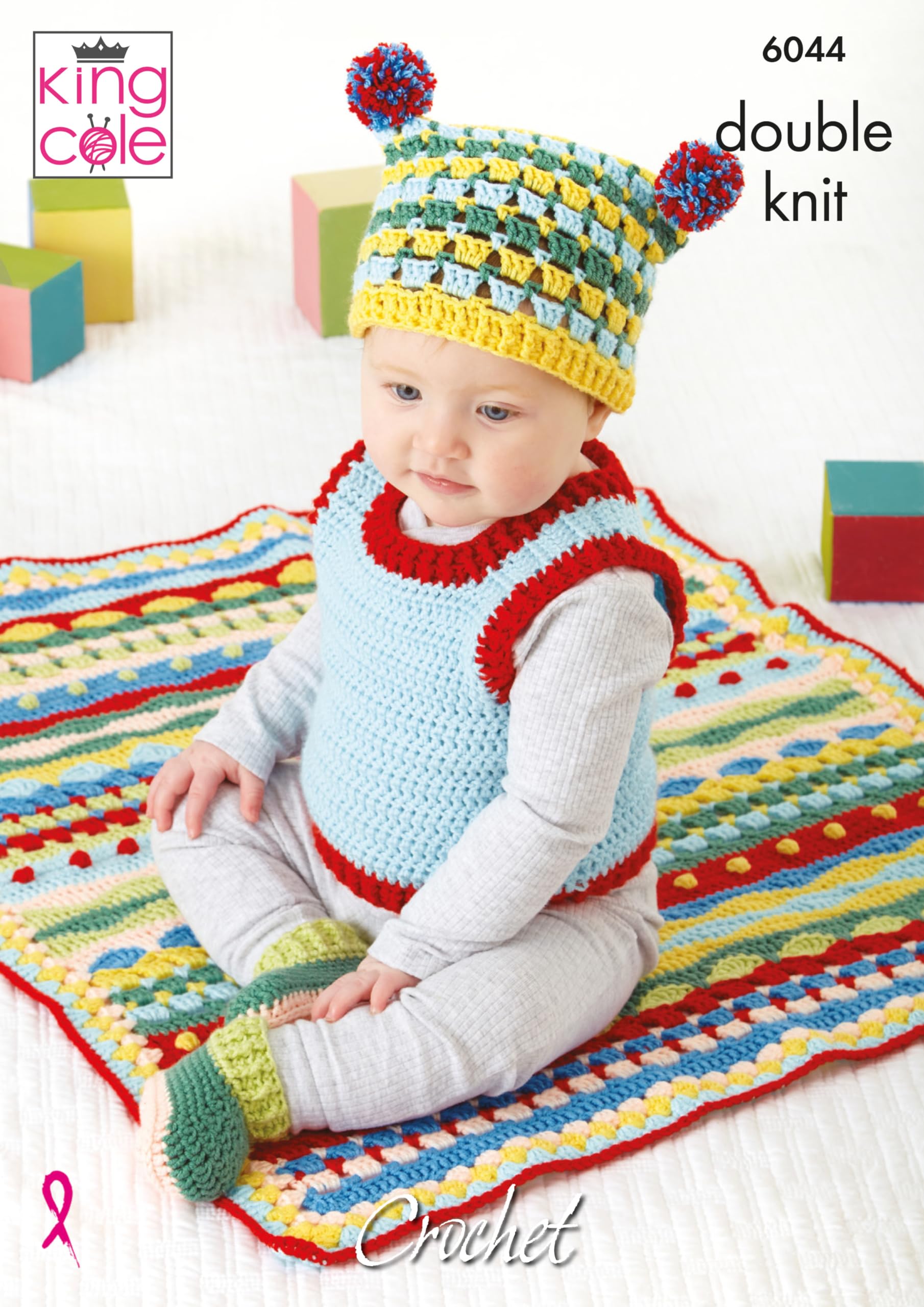 King Cole Double Knit Baby DK Crochet Pattern Tank Top Blanket Hat & Bootees (6044)