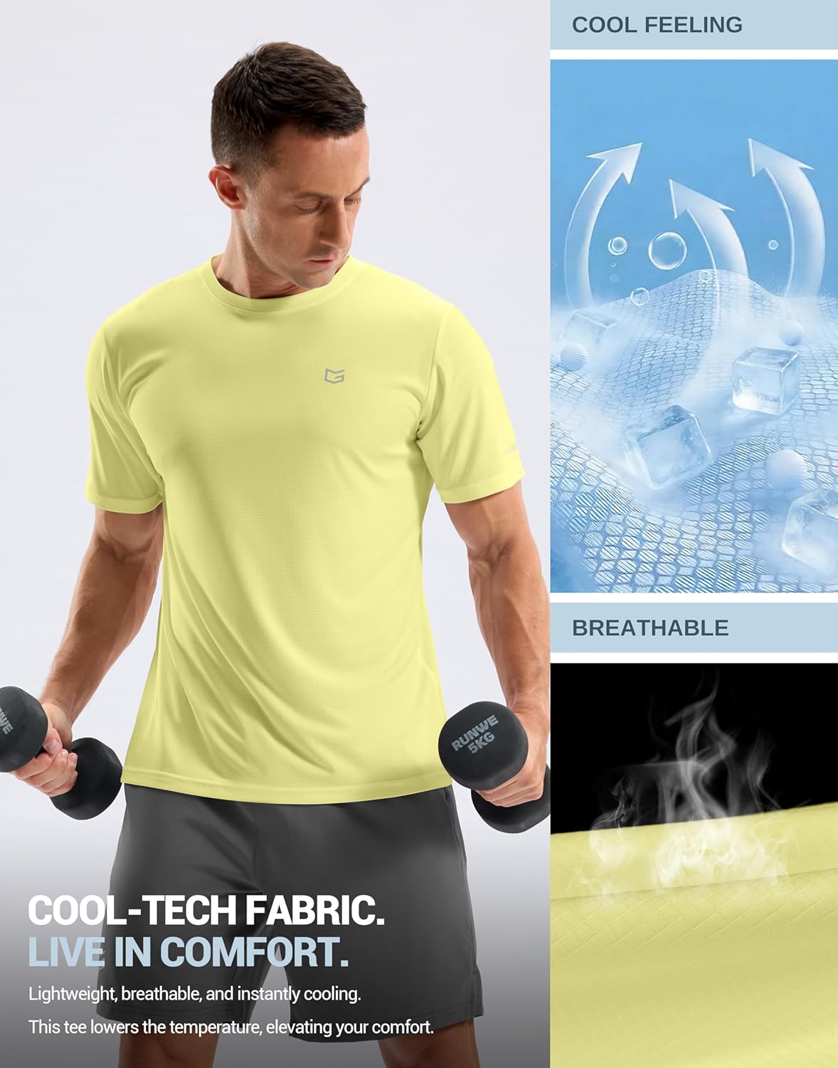 Men's Workout Breathable T-Shirts Dry Fit UPF 50+ Sun Shirts Lightweight Cooling Tee for Athletic, Running, Hiking - Image 3