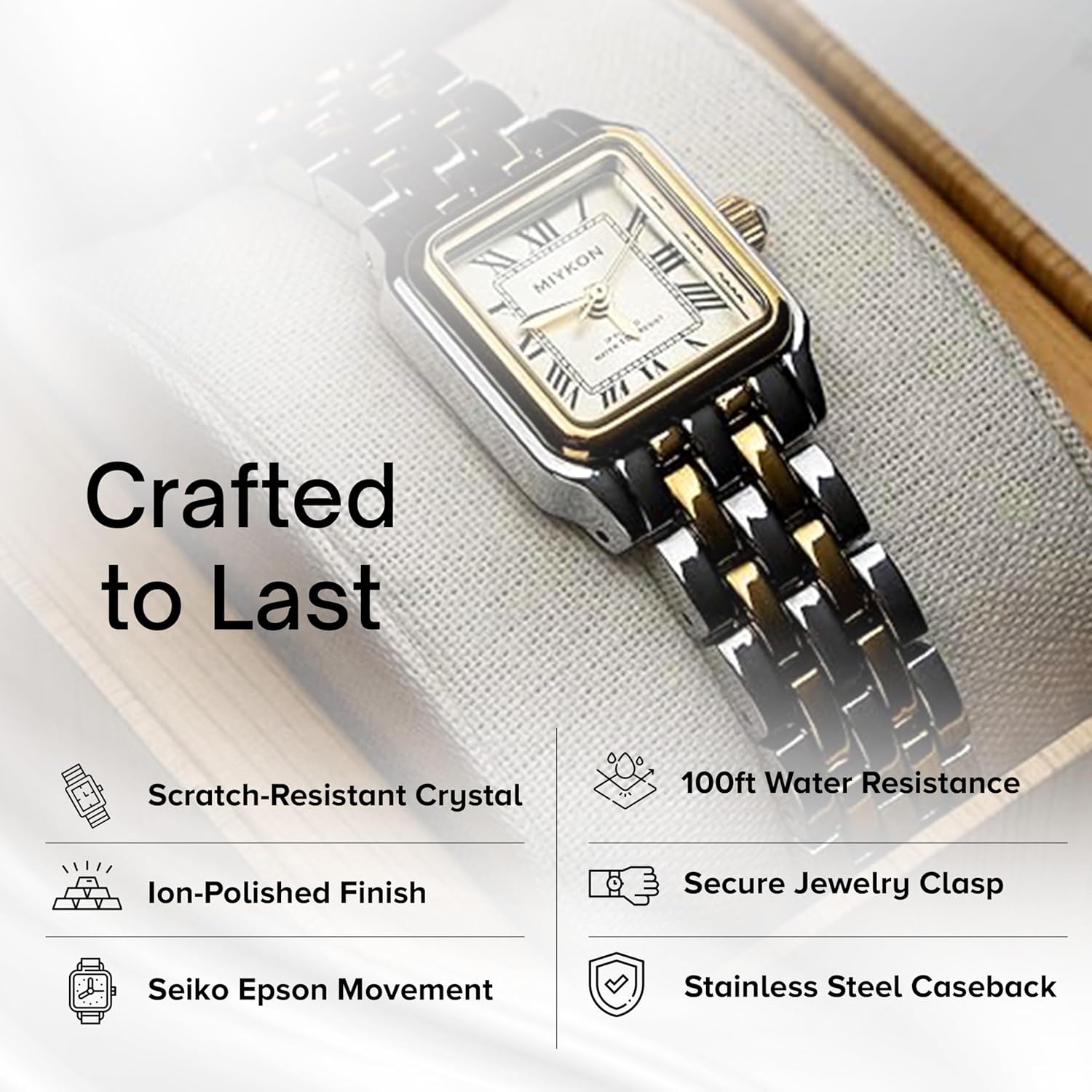 Miykon Dainty Watches for Women, Vintage Small Face Square Womens Watch, Classic Luxury Style Bracelet Watch for Petite Thin Wrists, Cute & Unique Japanese Quartz, Waterproof to 100ft - Image 8