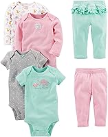 Simple Joys by Carter's Baby Girl 6-Piece Bodysuit & Pants Set - Short/Long Sleeve, 100% Cotton, Cute Ruffle Pants
