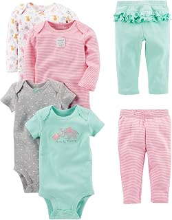 Simple Joys by Carter's Baby Girl 6-Piece Bodysuits & Pants Set - Short/Long Sleeve, 100% Cotton, Easy Snap Closures