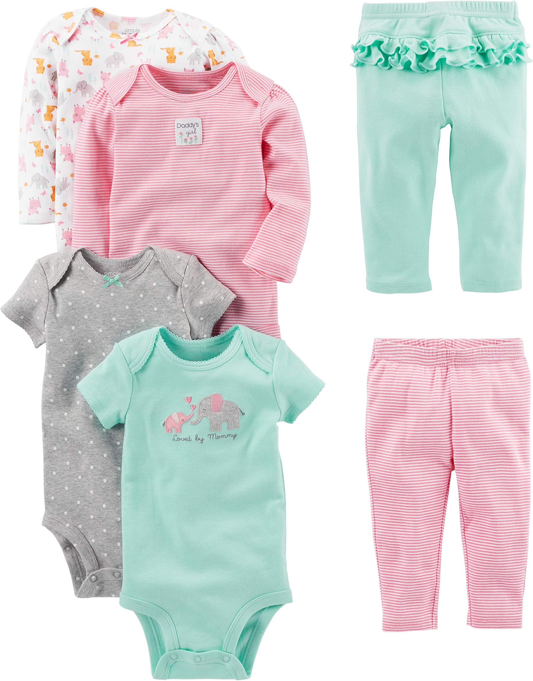 Simple Joys by Carter's Baby Girls 6-piece Bodysuits (Short and Long Sleeve) and Pants Set Pants Set (pack of 1)