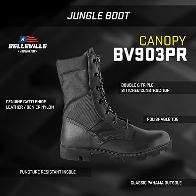 Belleville Men's Tactical Boots, Canopy Jungle Boot, Mud Shedding Outsole | Military Boots for Men, Mud-Shedding Panama Outsole, Removable Cushioning Insert, Puncture-Resistant Insole, Reinforced Seams