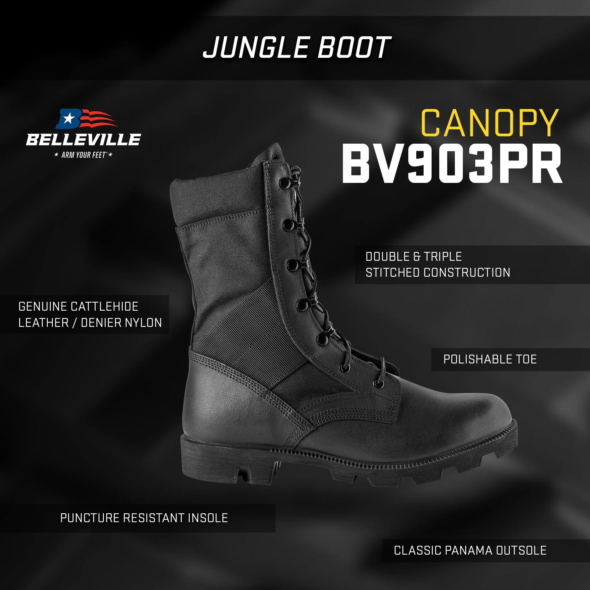 Belleville Mens Tactical Boots Canopy Jungle Boot Mud Shedding Outsole | Military Boots for Men Mud-Shedding Panama Outsole Removable Cushioning Insert Puncture-Resistant Insole Reinforced Se product thumbnail 7