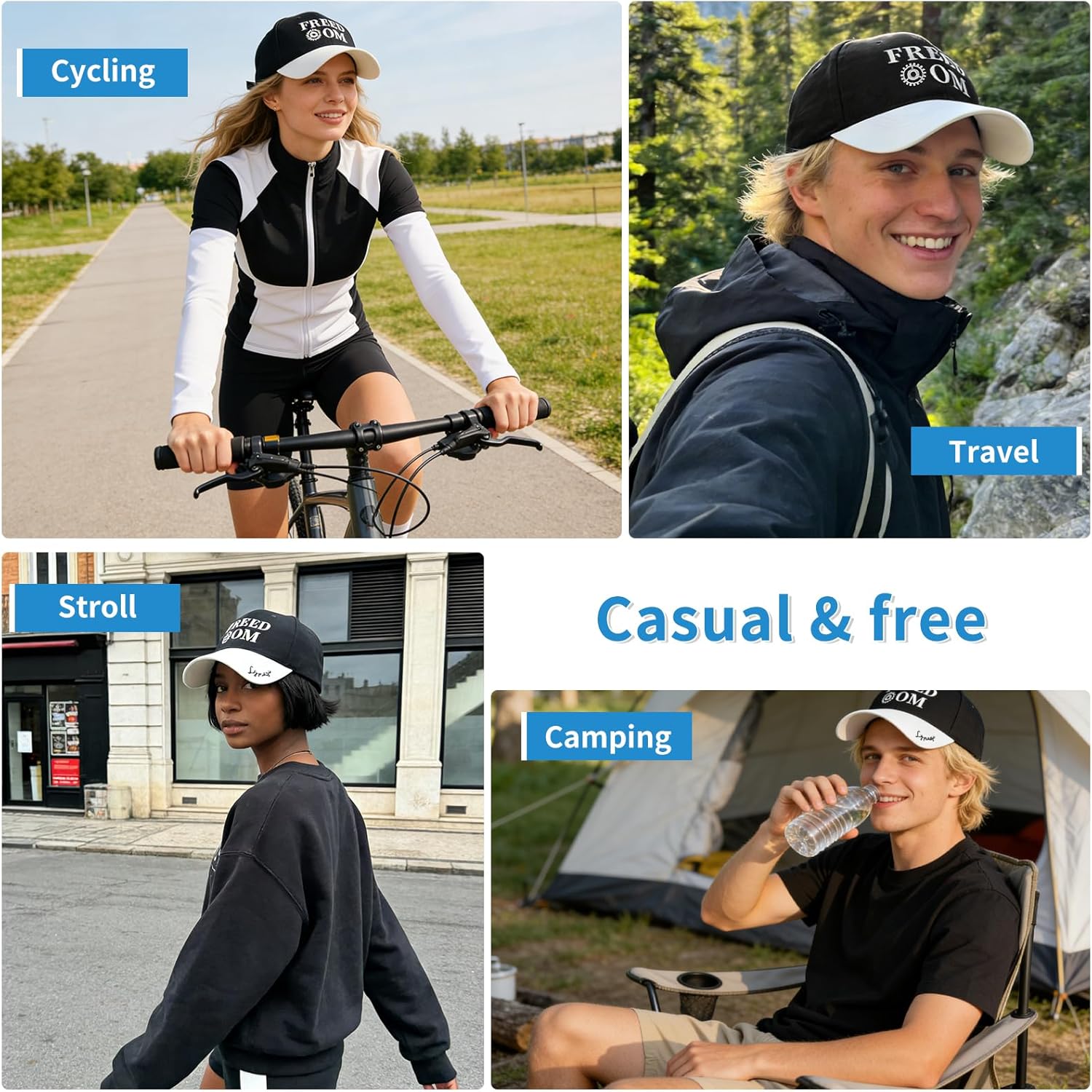 Baseball Cap Freedom Embroidered Dad Hat - Black & White Adjustable Cotton Baseball Cap for Men & Women, Casual Streetwear with Durable Breathable Fabric - Image 6