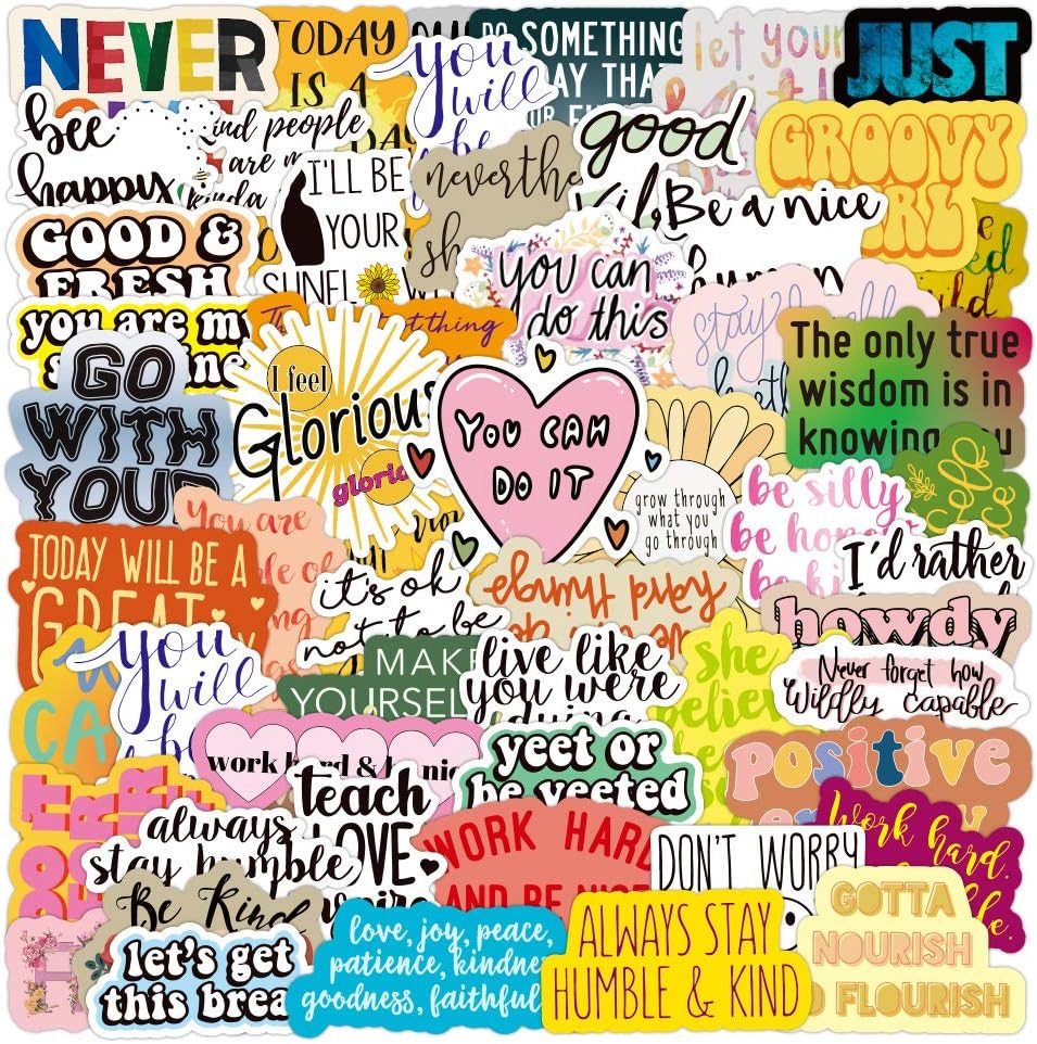 Inspirational Stickers Pack, 100 Pcs Waterproof Durable Vinyl Encouragement Stickers for Students, Teachers and Company Employees Stickers for Skateboard Laptop Luggage Water Bottle (Letter - 4) : Office Products