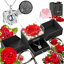 Preserved Red Rose Necklace with I Love You Heart - Forever Flowers Romantic Gifts for Women Mom Wife Girlfriend Grandma, Perfect for Valentine's Day Mother's Day Christmas Anniversary Birthday