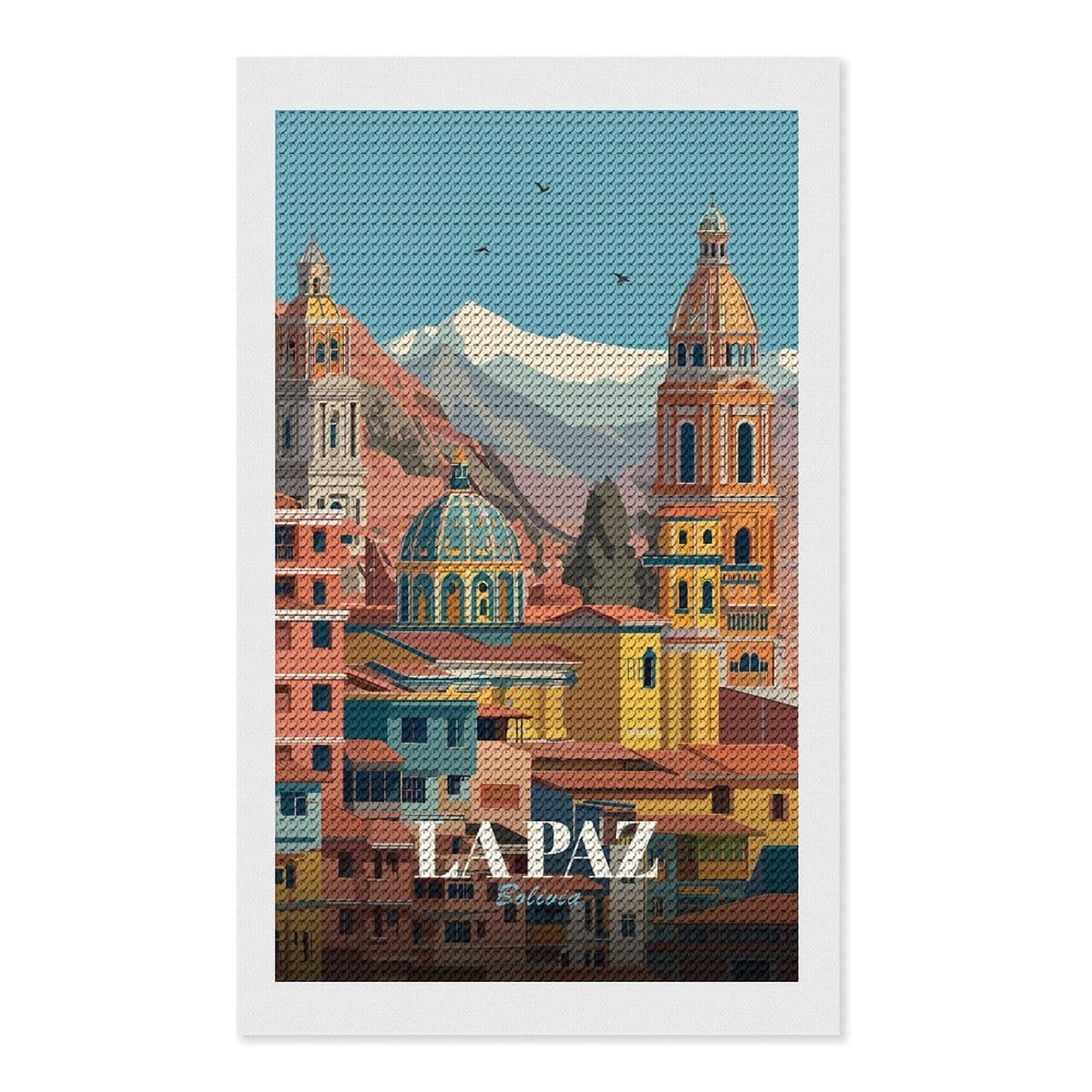 Junmoney La Paz, Bolivia Cityscape Illustration DIY Diamond Art Canvas Kit 12"x20", Christmas Gift, for Family Craft Time, Leisure Activity, Home Wall Art