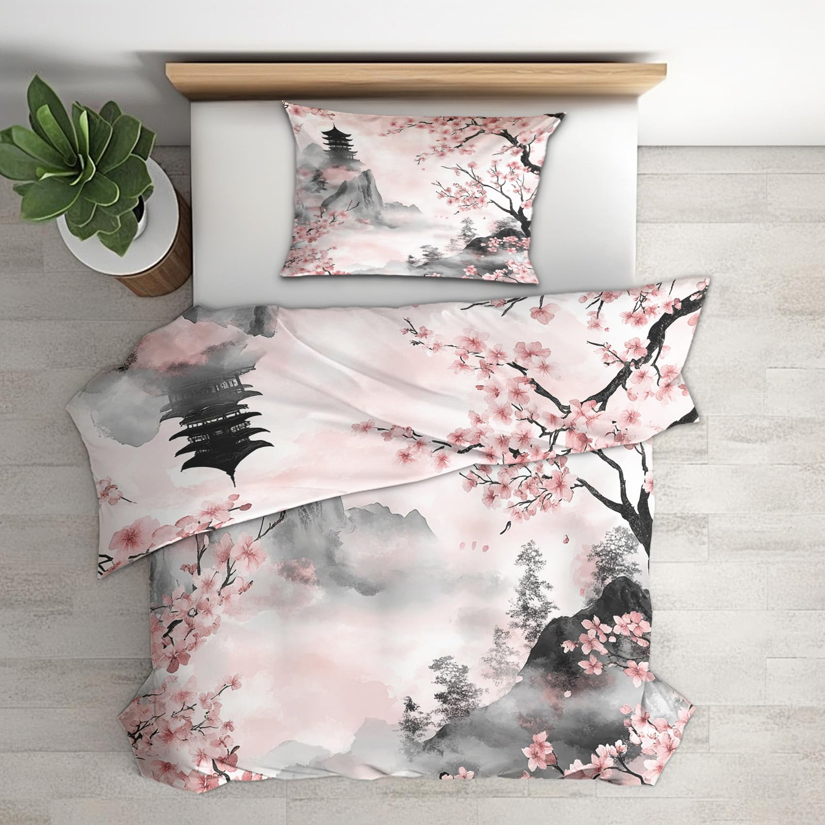 Parure de lit fleurs de cerisier 140x200 pour une chambre zen et cocooning