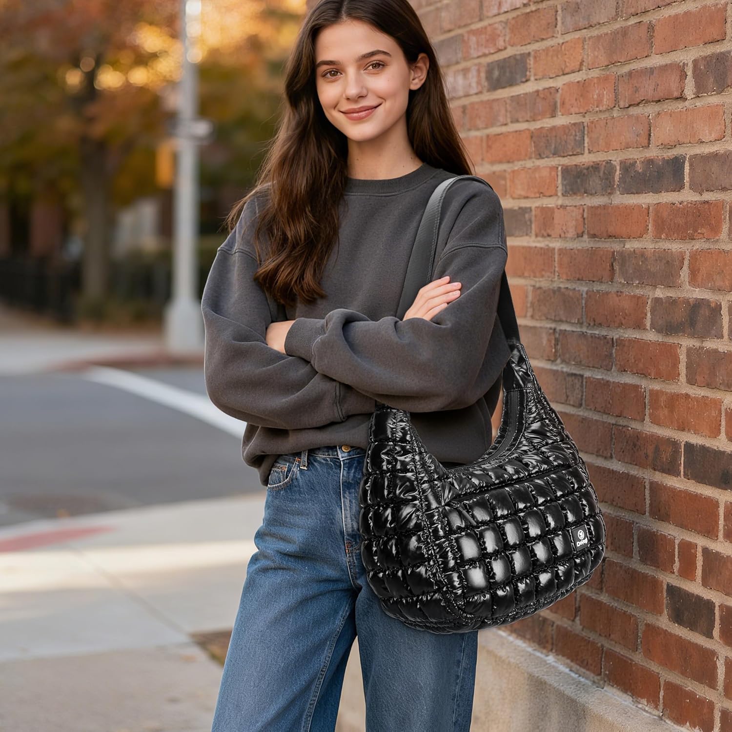 Quilted Hobo Bags for Women,Small Shoulder Purse,Soft Fluffy Handbag,Puffy Crossbody Bags for Women - Image 2