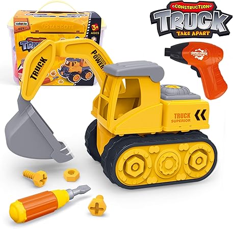 Amazon Take Apart Toys 幼児用diy組み立てトラック 建設掘削機おもちゃ 電動ドリルとツール付き 建設エンジニアリングビルディングおもちゃ 3歳 6歳児の男の子 女の子向けギフト 大工さん おもちゃ