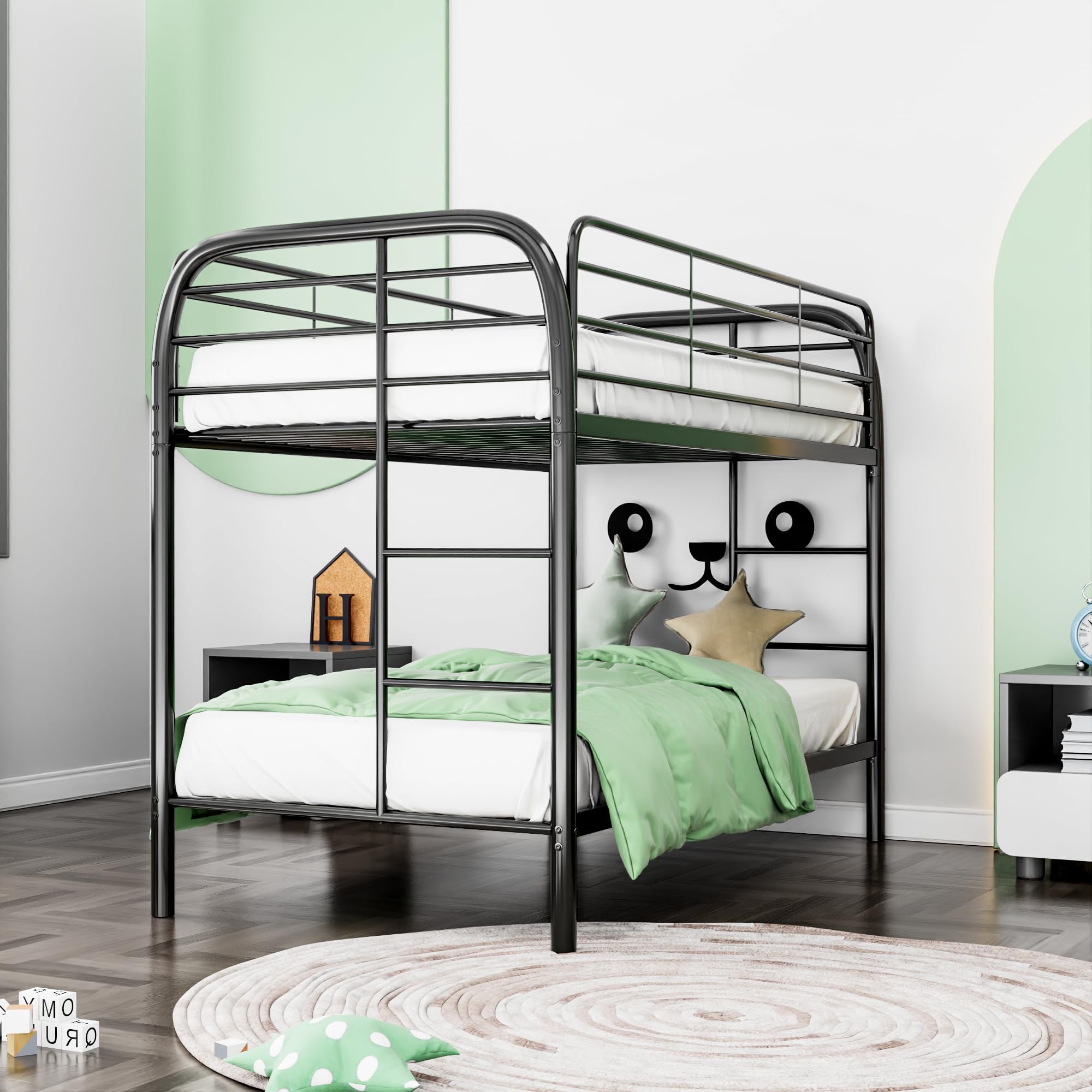 Twin-Over-Twin Bunk Beds, Metal Twin Bunk Beds with Secure Guard Rail & Ladders, Space-Saving (Assembly Required)