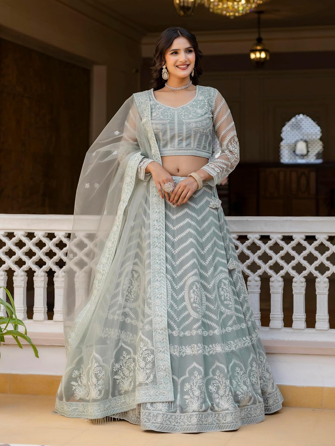 TRENDMALLS Women's Georgette Sequin Embroidery Work Ready To Wear Lehenga Choli with Dupatta For Women
