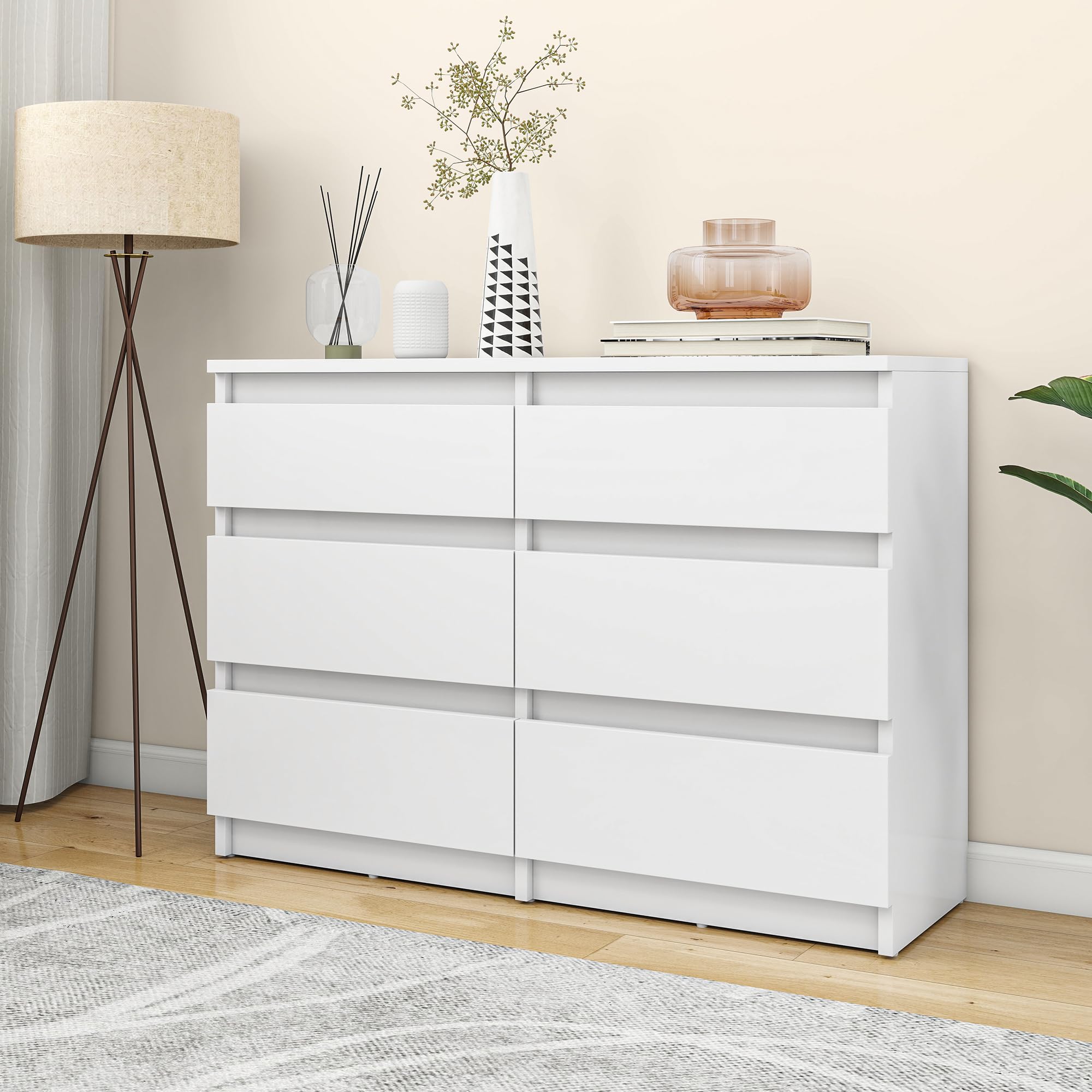 YITAHOME Cómoda de madera, cómoda para dormitorio, 6 cajones con guías, muebles de dormitorio, almacenamiento para dormitorio, armario de dormitorio moderno, mesita de noche, 100 x 30 x 70 cm (blanco)