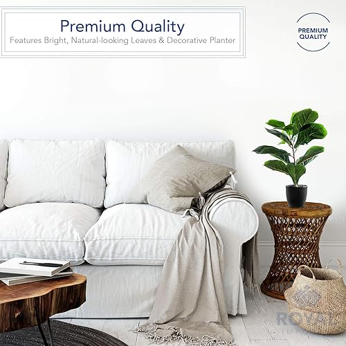 Miniatura 2 de Royal Imports Planta artificial de hoja de violín, árbol de higuera artificial de ficus, verde oscuro en maceta decorativa, 21 pulgadas de alto