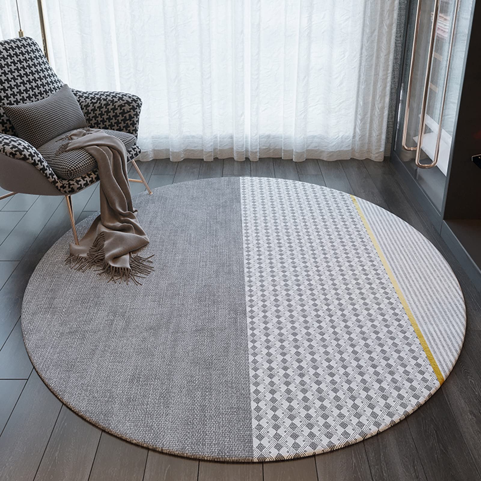 Tapis circulaire moderne pour salon sous la table basse grise