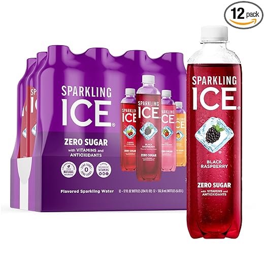 Sparkling Ice Purple Variety Pack, Flavored Water, Zero Sugar, with Vitamins and Antioxidants, 17 fl oz, 12 count (Black Raspberry, Cherry Limeade, Orange Mango, Kiwi Strawberry)