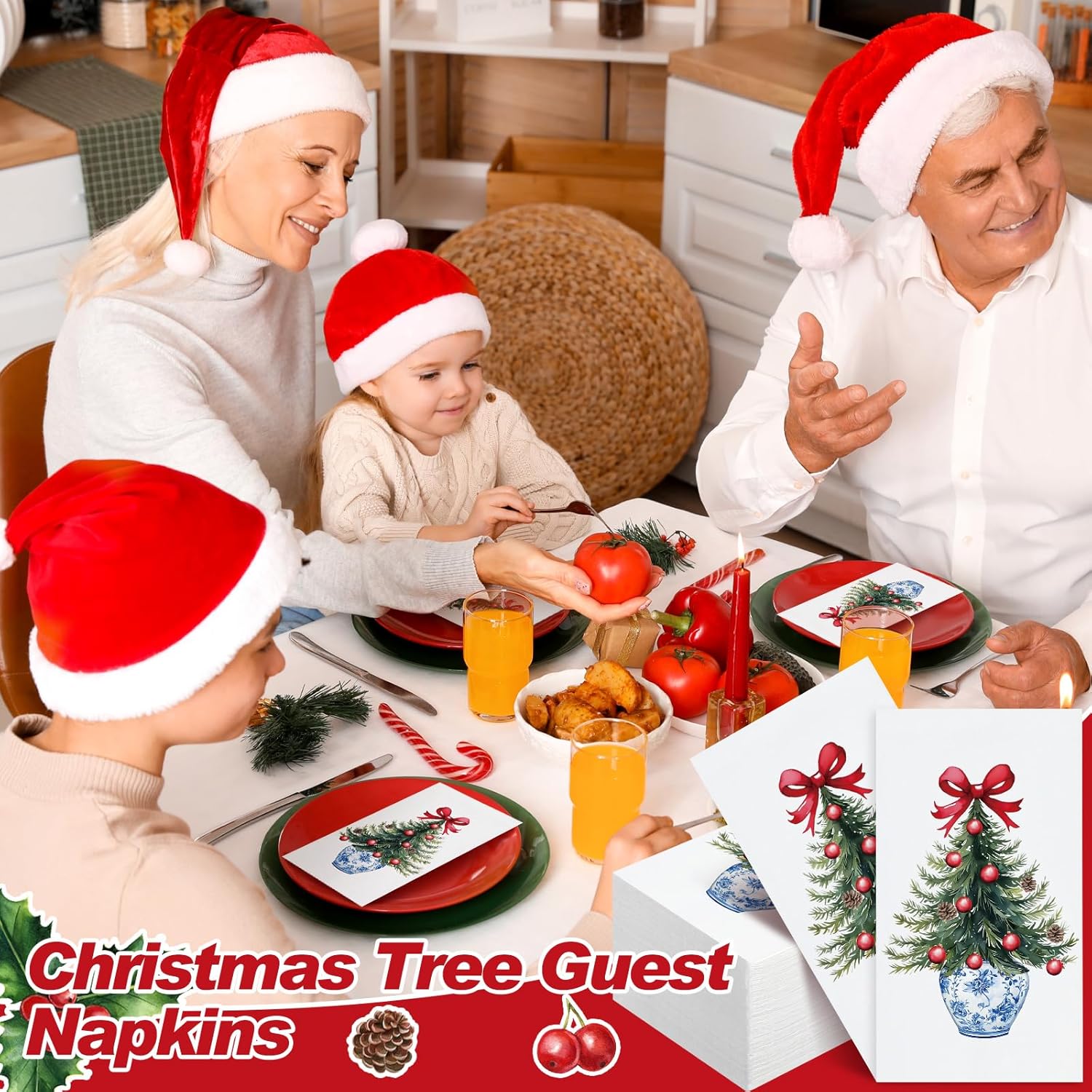 Jetec 200 Pcs Christmas Tree Disposable Hand Towels for Bathroom Chinoiserie Christmas Tree Paper Guests Napkins Decorative Disposable Guests Towels for Xmas Holiday Kitchen Dining Table