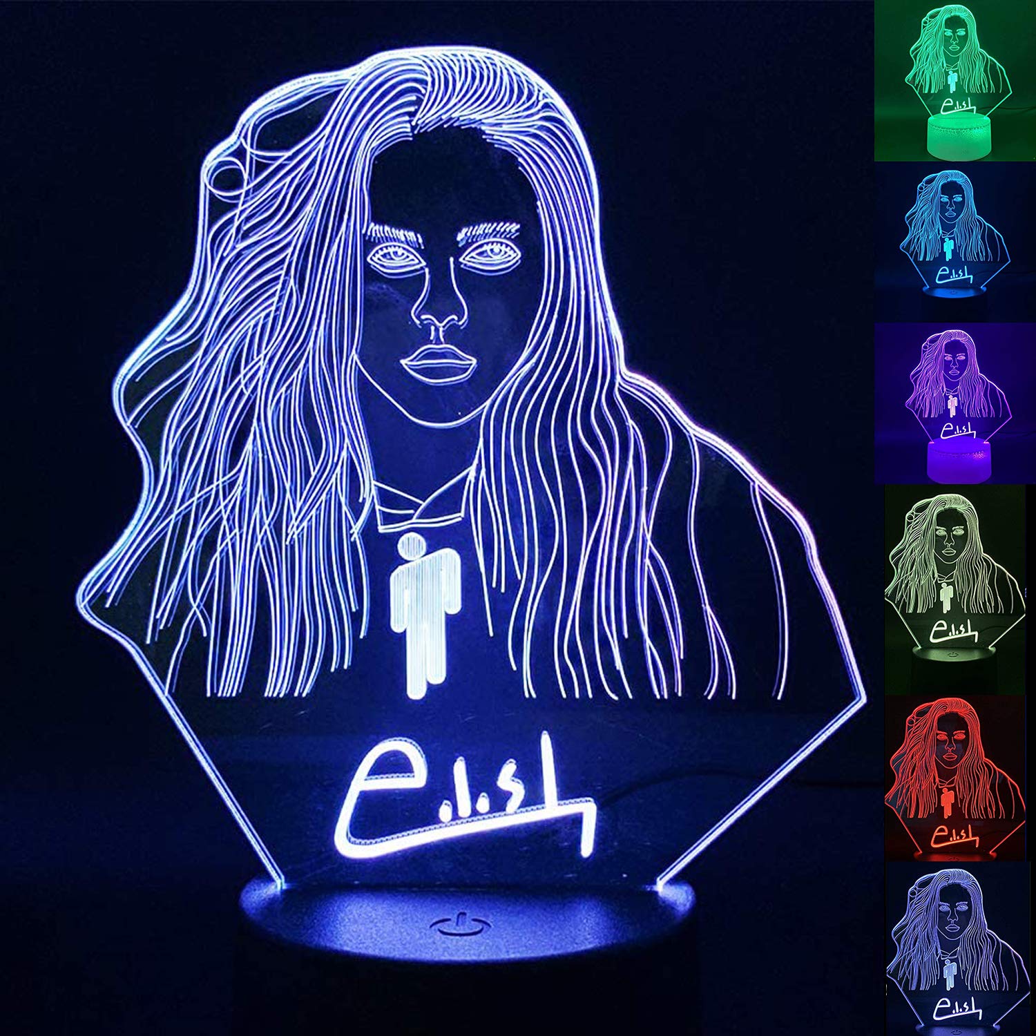 althiqahkey 7/16 Colors Lamp Billie Style Eilish Design 3D Night Light Visual Bulbing Changing with USB Cable for Birthday Gifts Decor Lamp Purple