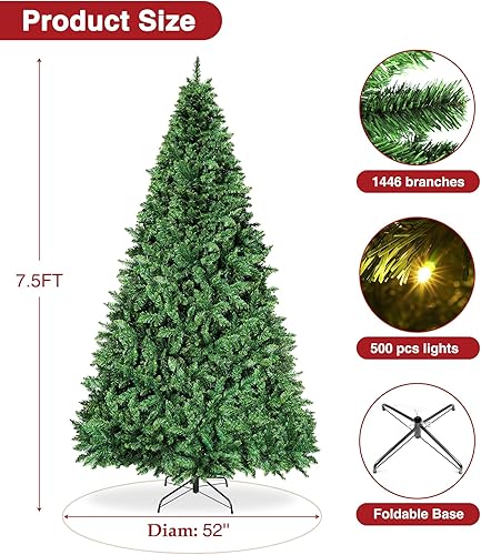 Miniatura 4 de Árbol de Navidad artificial preiluminado de 9 pies, pinos de Navidad con bisagras de alta calidad con 700 luces blancas cálidas, 2100 puntas de