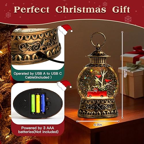 Miniatura 65 de Globo de nieve de muñeco de nieve de Navidad, linterna musical de muñeco de nieve con temporizador de 6 horas forrado por USB, funciona