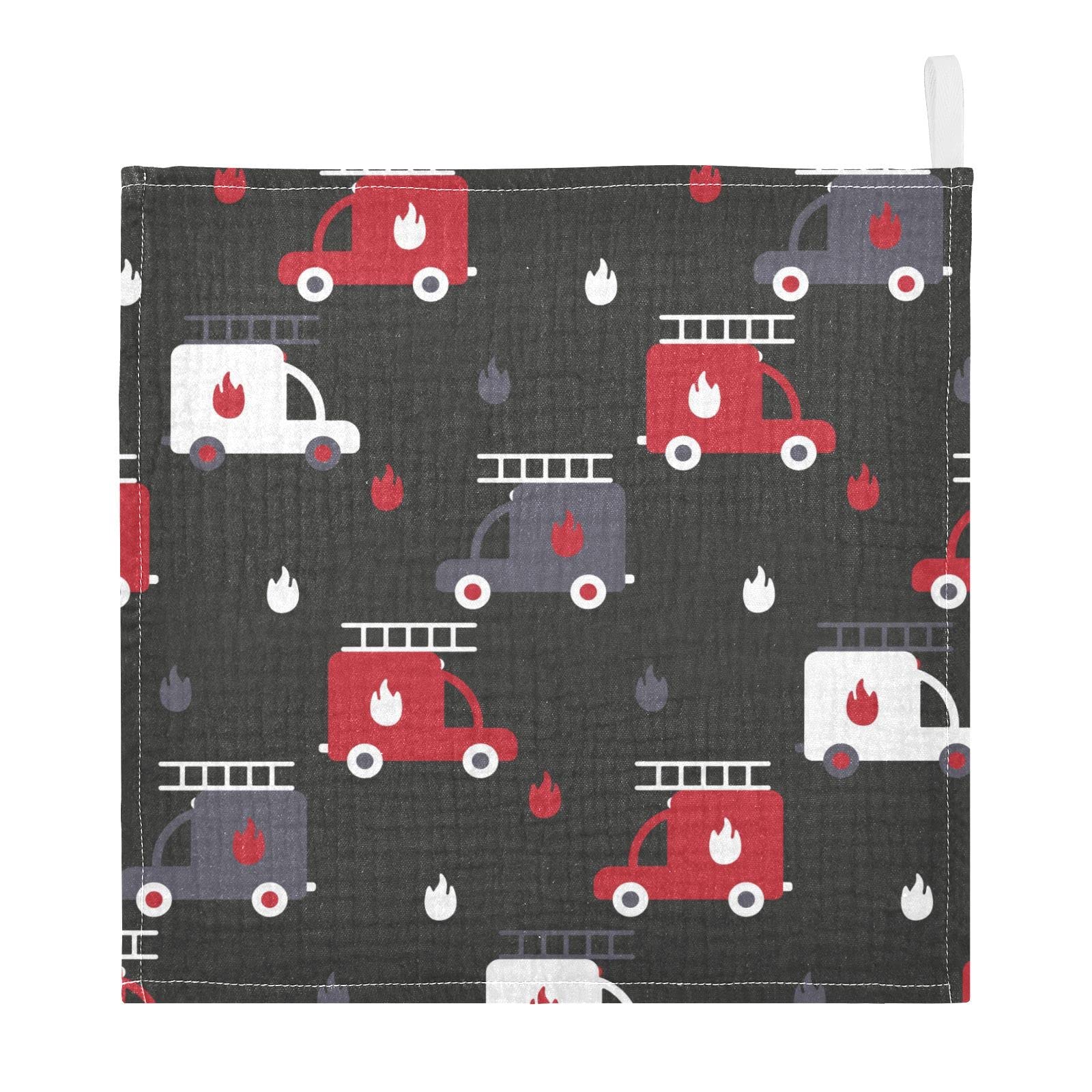 vvfelixl Firefighters Fire Trucks Baby Burp Cloths, Baby Muslin Washcloths for Boys Girls, Cotton Baby Face Towel for Newborn Infants Soft and Absorbent 11.8 X 11.8 in, 5 Pack Black