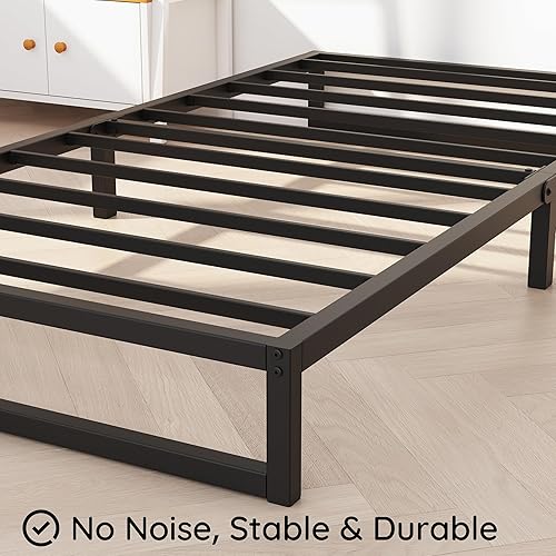 Miniatura 25 de Base de cama Cal King de 10 pulgadas, base de colchón de plataforma de metal resistente con soporte de listones de acero, no necesita somier, fácil
