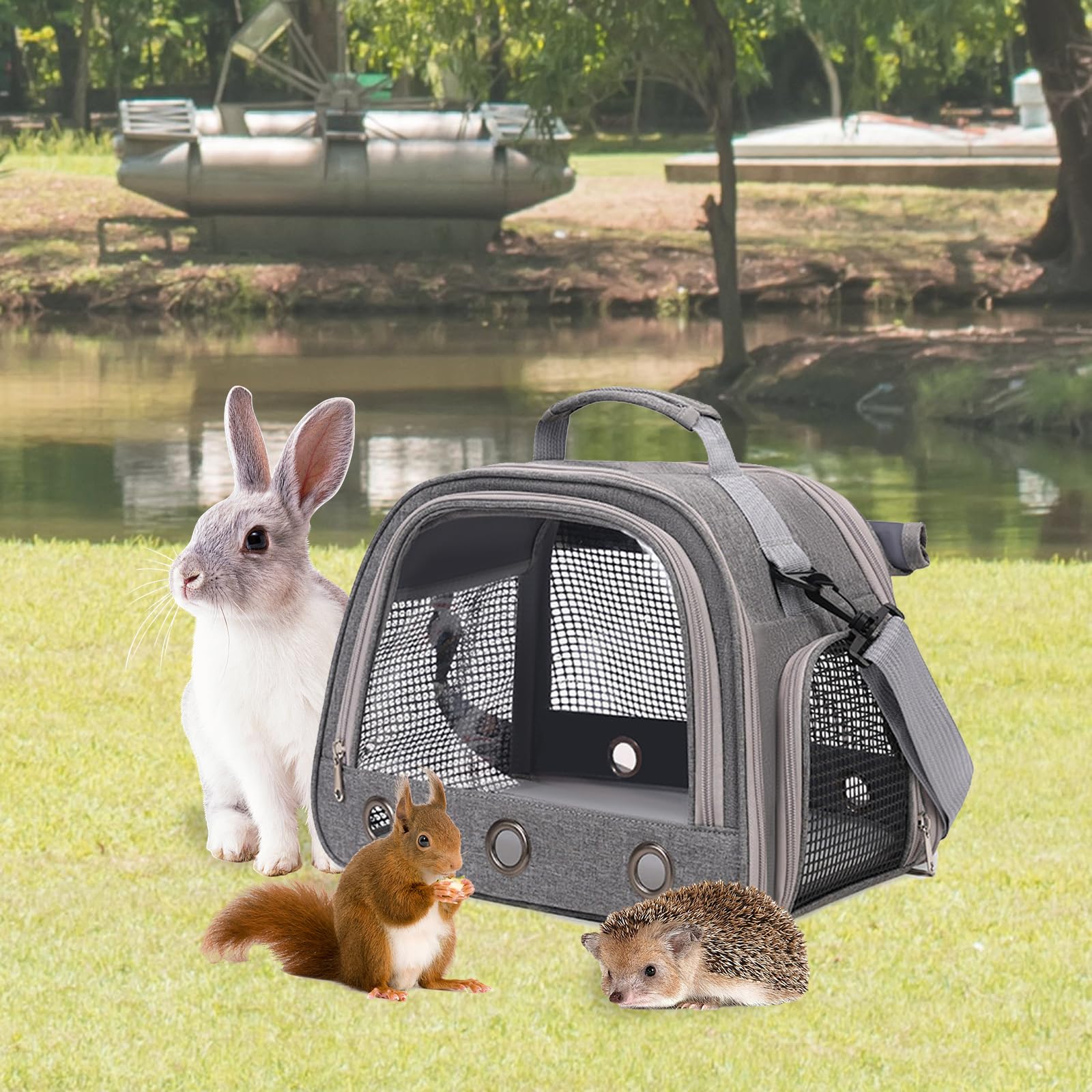 Sac de Transport pour Petits Animaux, 35 * 25 * 23Cm Sac De Voyage pour Animal Domestique,Cage De Transport Portable pour Petit Oiseau,Rats,Cochons d'Inde,Chinchillas,Hamster,hérisso,Gris