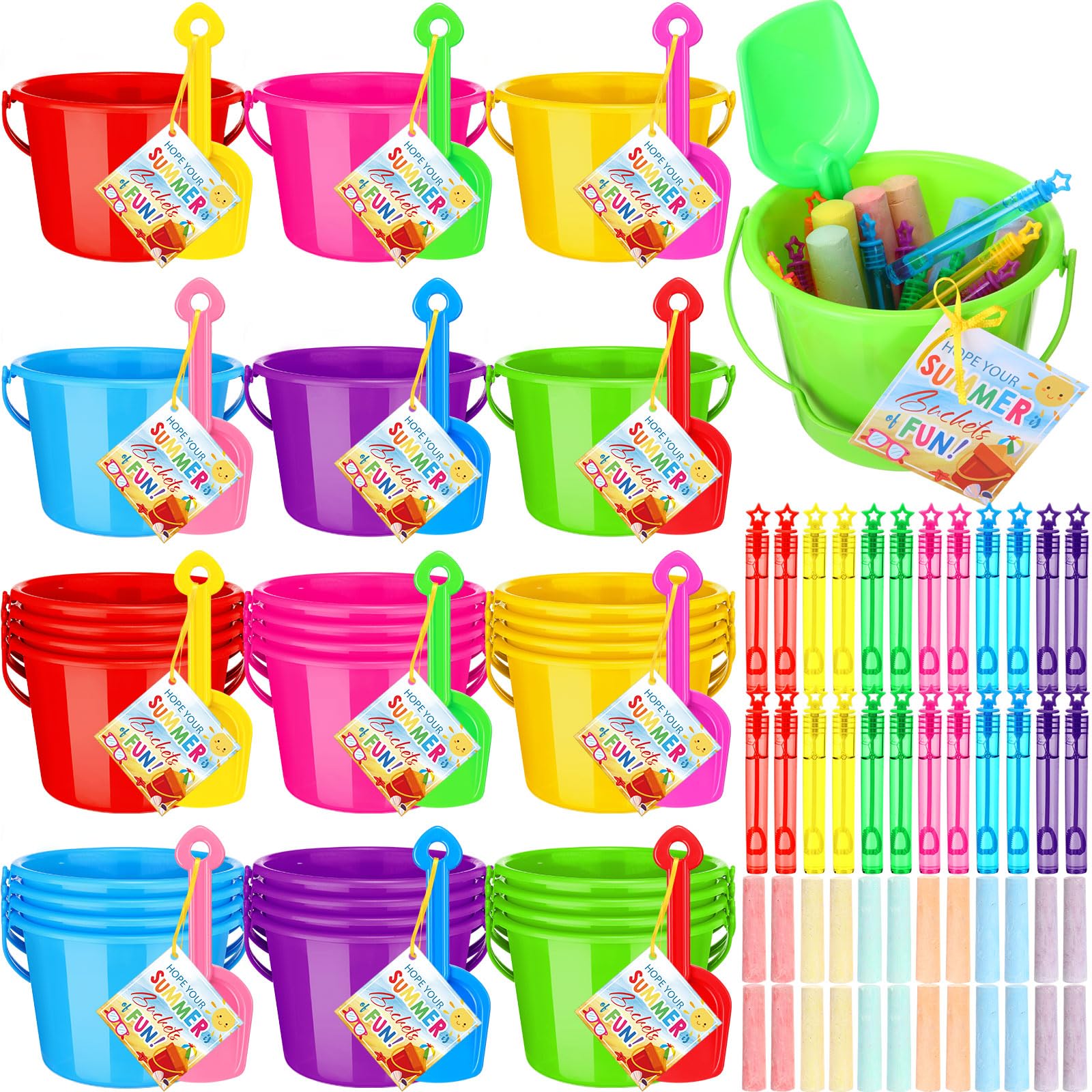 Chivao 120 Pcs Pool Beach Party Favors Summer Gift Bulk Include Sand Bucket Beach Shovels Bubble Wands Sidewalk Chalks End of Year Gifts from Teachers