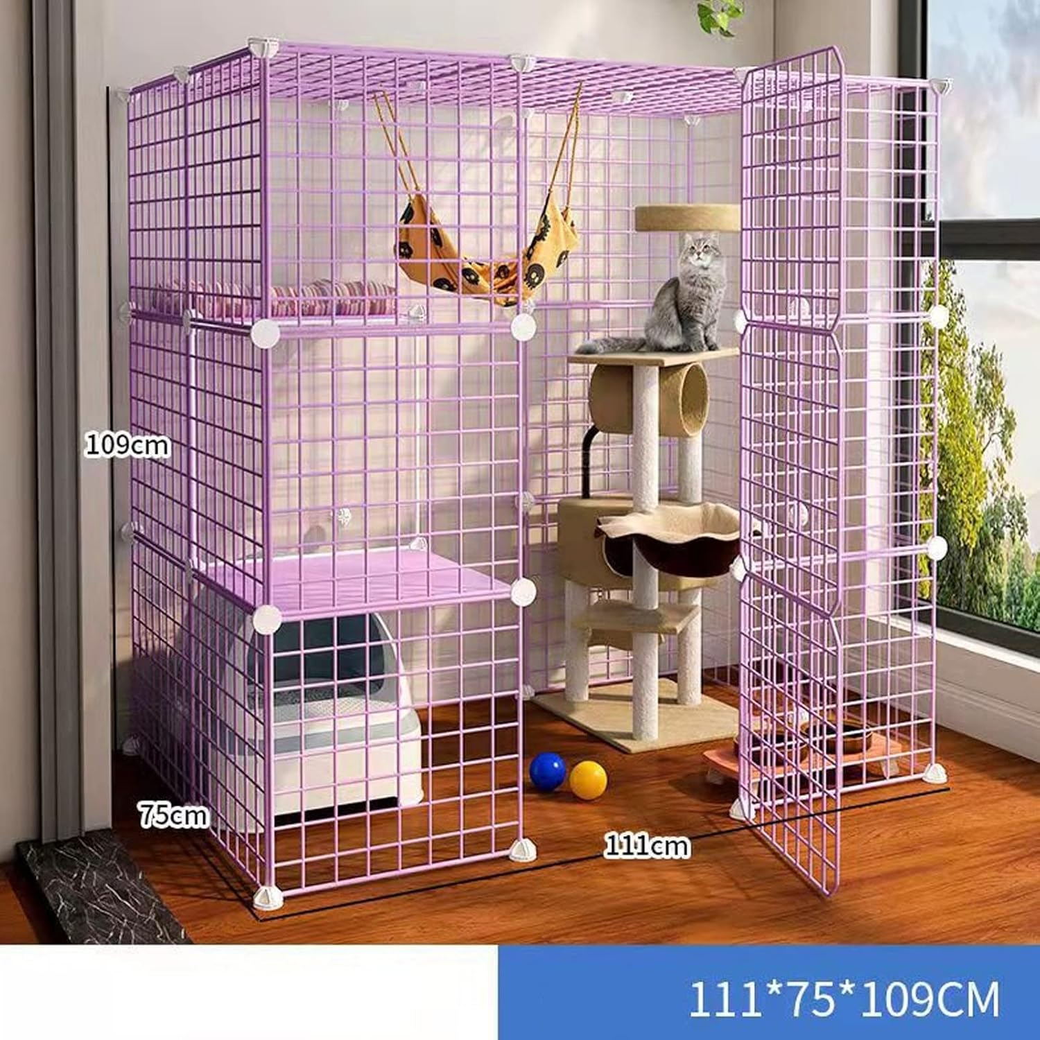 Large Cat Cage, DIY Small Animal Cages Cat Crate Playpen Indoor Detachable Metal Wire Kennels Enclosures Large Exercise Place Foldable Yard Fence Kennels for 1-4 Cats Or,B-111 * 75 * 109CM