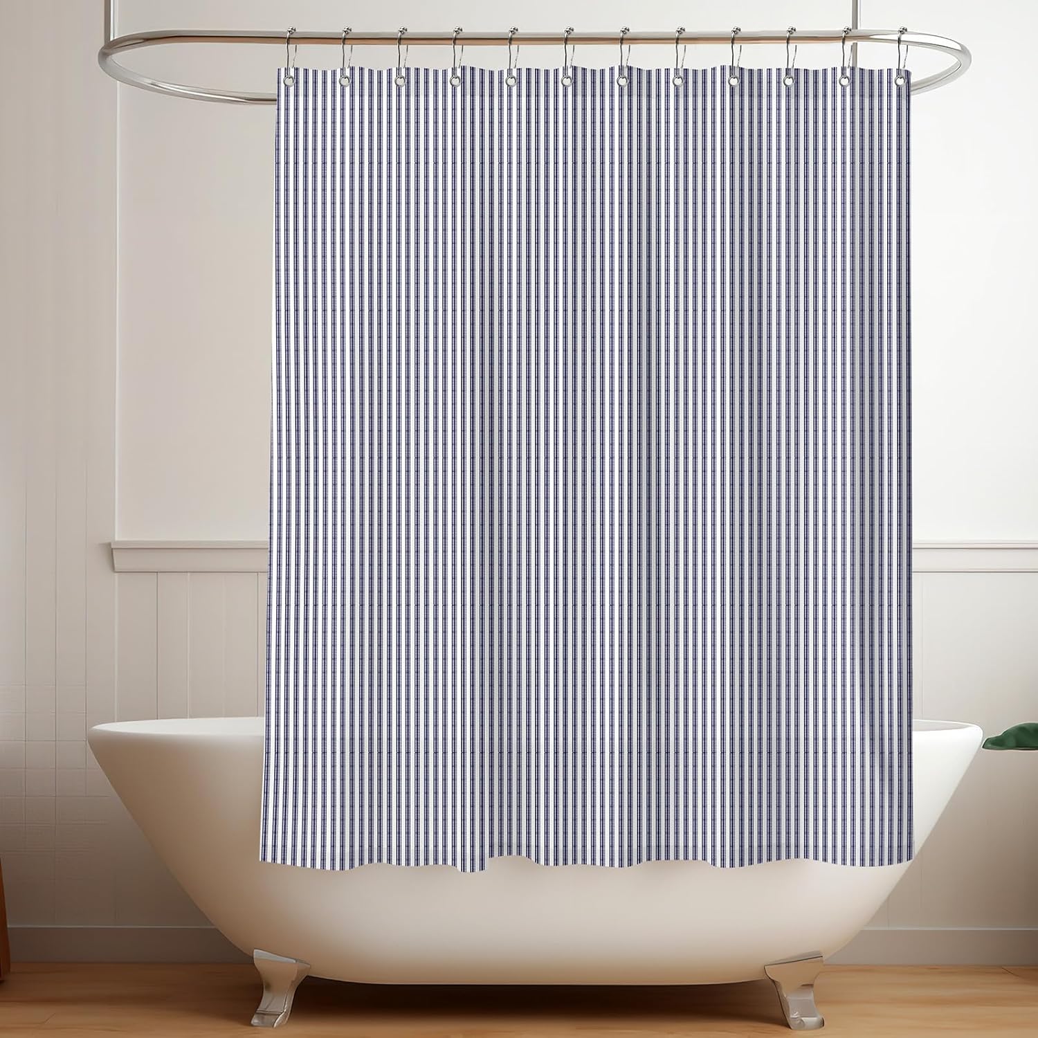 Mindsoft Stripe Cotton Toile Shower Curtain Ticking Stripe Woven Print Curtain Bathroom Decor for Traditional and Contemporary Style Kitchen Bath Home(Navy Blue and White,72 x 72 Inches)