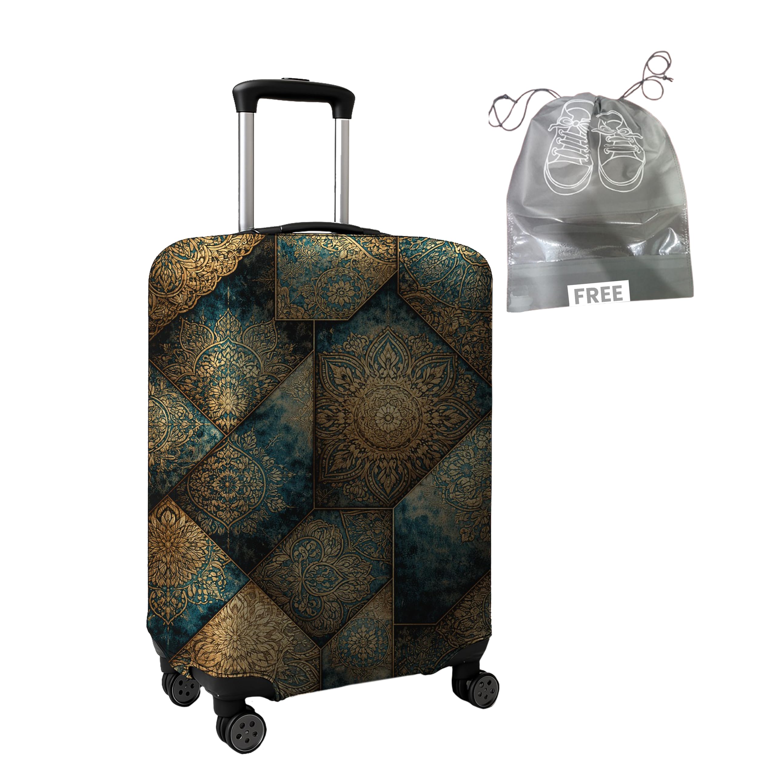 WanderWraps Spendex Polyester Protective Luggage Cover | Hard Luggage Trolley Bag Cover | Washable | Dust Proof | Stretchable | S/M/L - Combo | Royal Printed_-picture-16