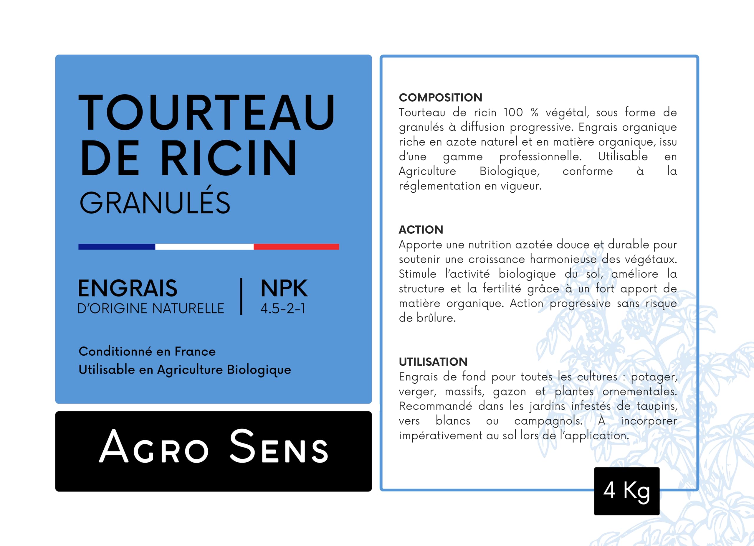 Tourteau de ricin granulés Seau 4 kg