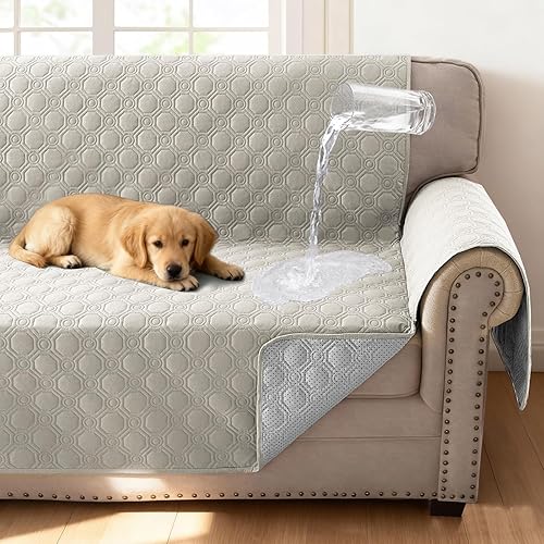 Miniatura 12 de H.VERSAILTEX Funda de sofá 100% impermeable, gruesa y duradera, protector de muebles, funda de sofá lavable con correas antideslizantes y elásticas