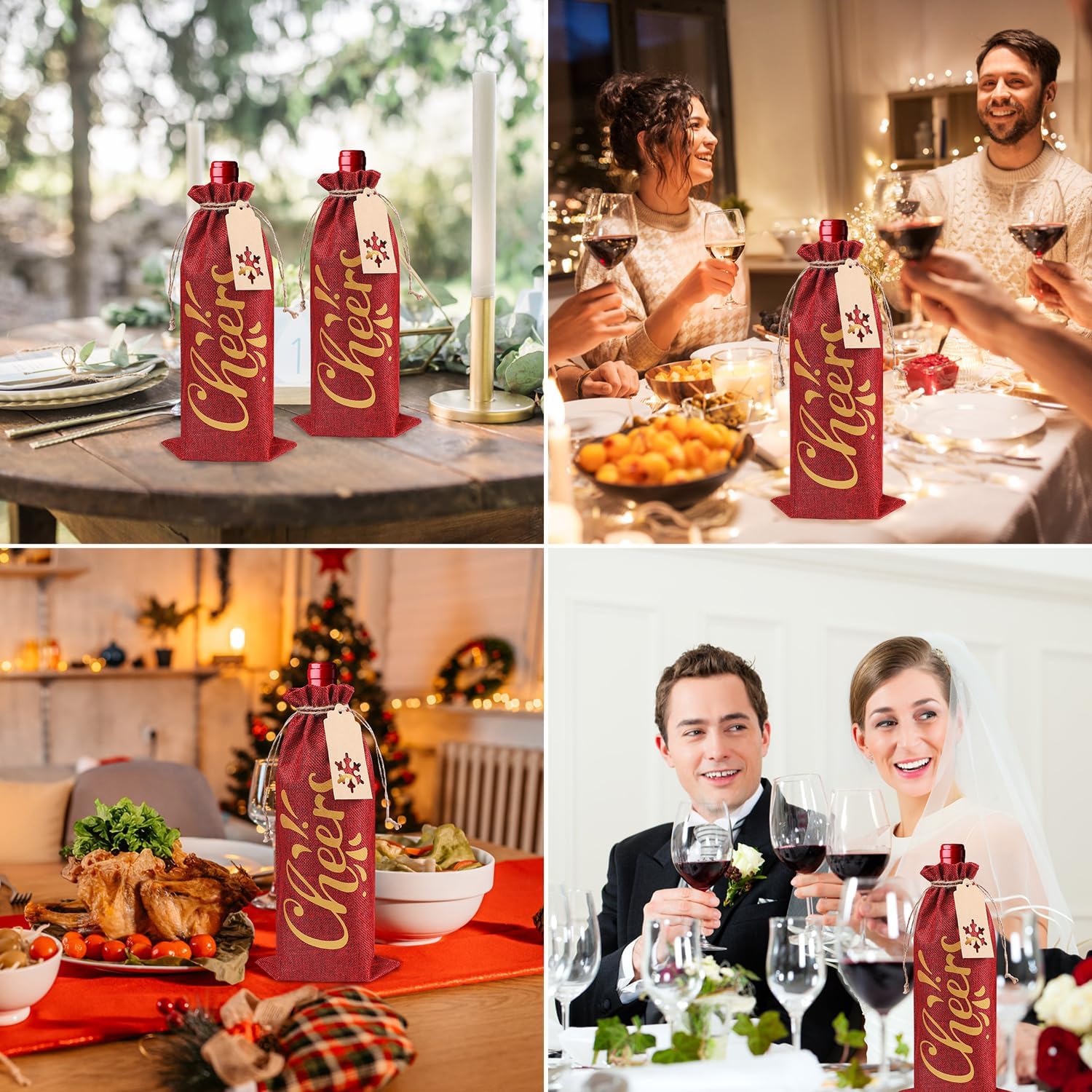 CCINEE 12Pcs Christmas Burlap Bags for Wine Bottles Gifts, Reusable Holiday Cheers Wine Gift Bags with Drawstrings And Tag for Christmas Holiday Family Party - Image 6