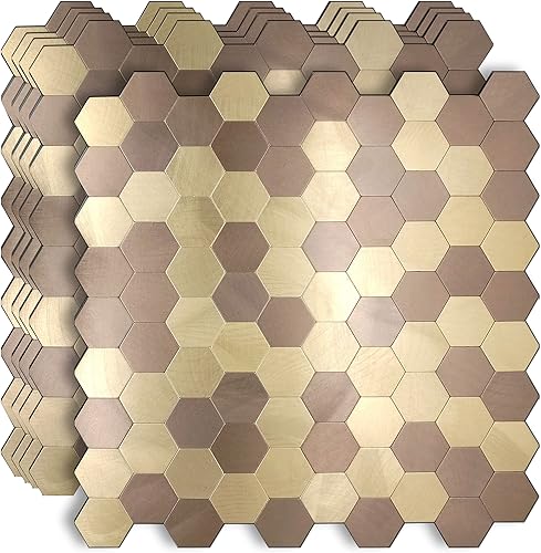 Miniatura 7 de YMMXGE Azulejo de pared hexagonal 3D para cocina, baño, sala de estar, adhesivo autoadhesivo de aluminio de 11.4 x 11 x 0.15 pulgadas (10, dorado +
