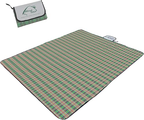Wind Tour Manta de picnic impermeable con correa de transporte, tapete plegable a prueba de arena para exteriores, para campamento, playa, parque,
