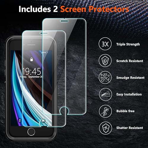 Vista 3 de xiwxi Funda para iPhone SE 2022/3rd/2020, iPhone 8/7, con [2 protectores de pantalla de vidrio templado] [360 cuerpo completo a prueba de golpes]