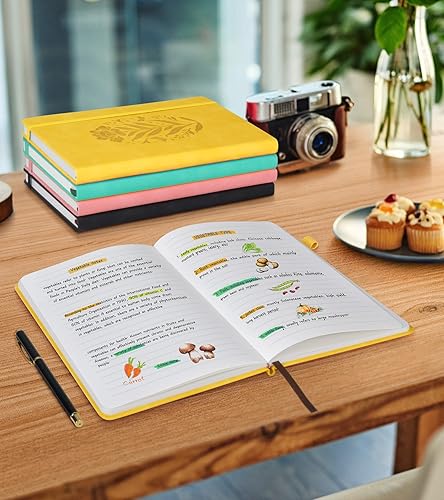 Miniatura 7 de Cuaderno rayado para mujer, A5 de tapa dura amarilla de cuero para escribir, 200 páginas diario de viaje, cuaderno grueso a rayas universitarias