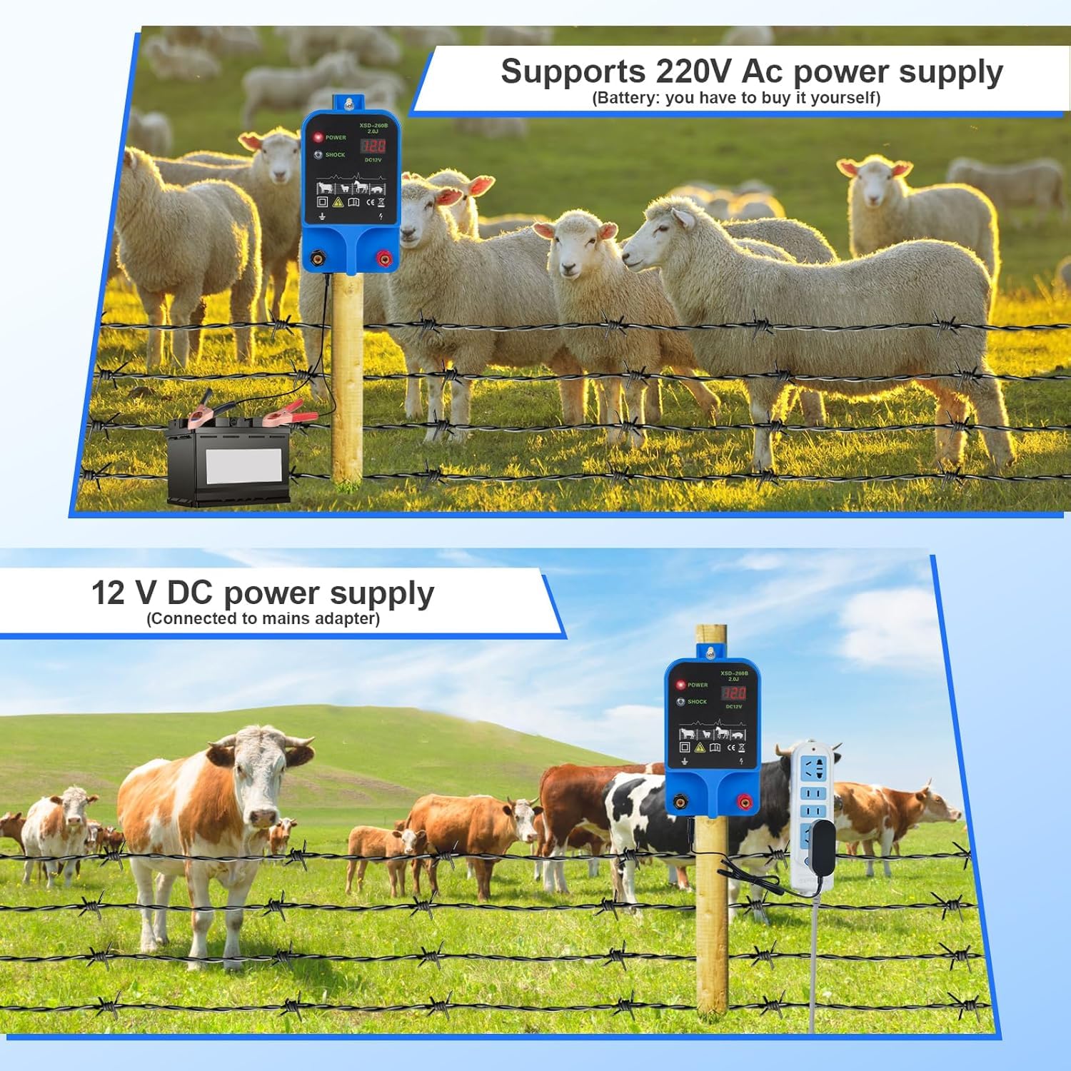 pastor electrico ,10KM cerca eléctrica Controlador de 2J / 10,5 kv, fuente de alimentación de valla eléctrica enchufable para prevención de vida silvestre, granjas, aves de corral, jardines