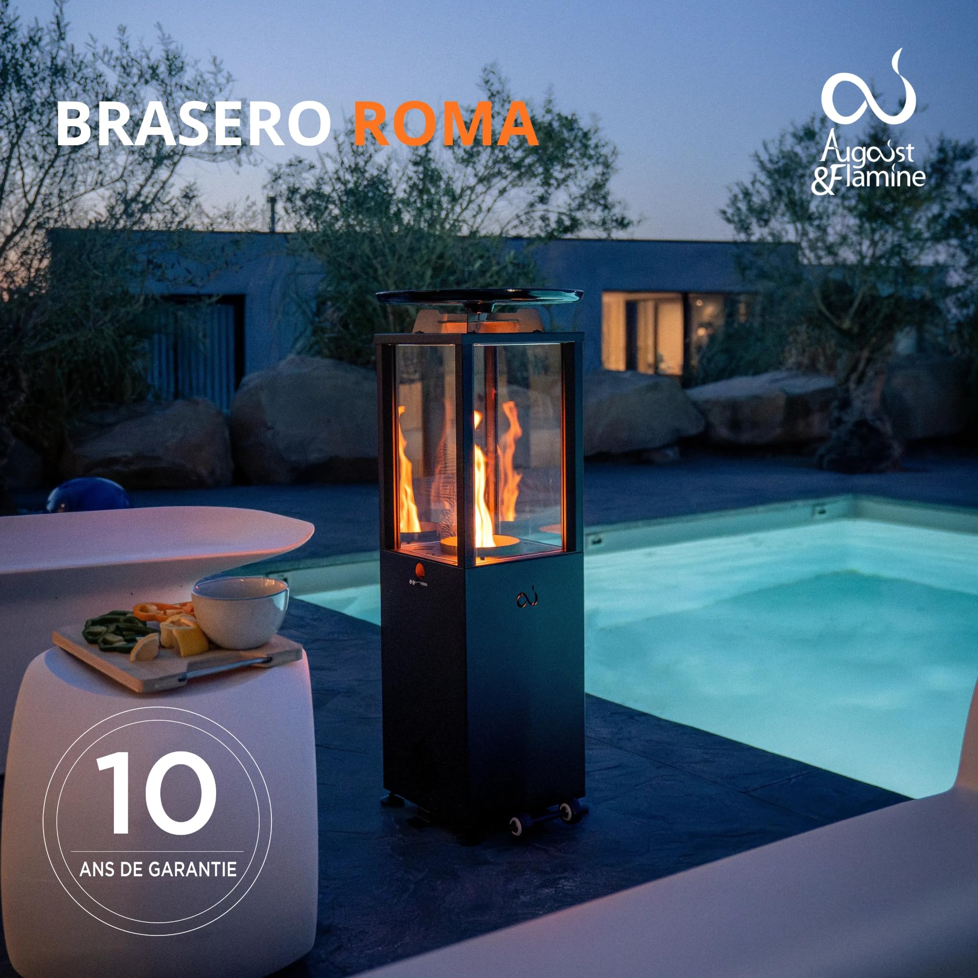 Brasero d'ambiance à Pellets Chauffage Extérieur Faible Fumée Poêle Design Moderne Jardin Balcon Camping Foyer Écologique Montage Rapide Plancha Chauffe terrasse feu Convivial Roma