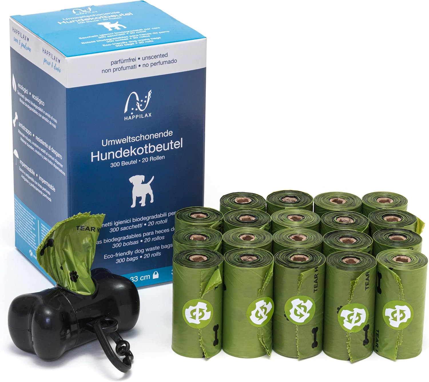 Happilax Organic Dog Poo Bags with Corn Starch 300 bags, Odourless