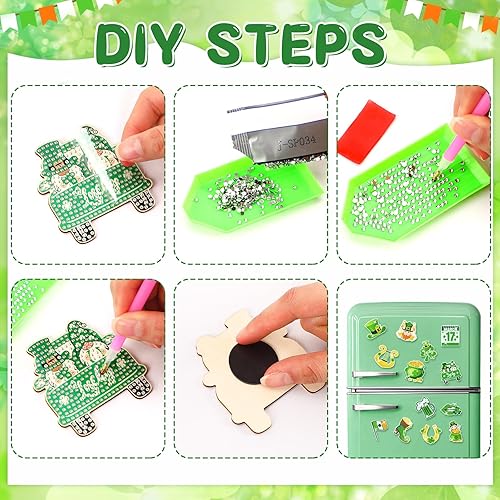 Miniatura 4 de UPINS Imanes de pintura artística de diamantes de San Patricio, 22 imanes para refrigerador, kits de pintura de arte de diamante, imanes de San