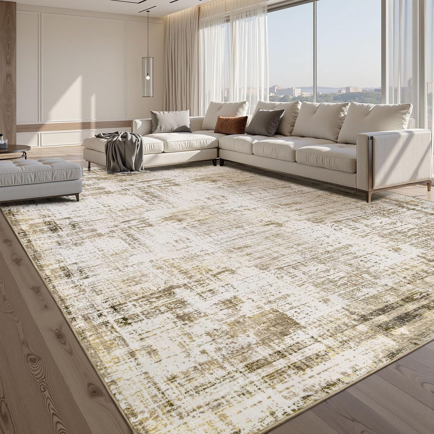 Sour Lemon 8x10 Area Rugs for Living Room, Large Machine Washable Area Rug, Non Slip Vintage Retro Rugs for Bedroom, Soft Boho Abstract Rug Foldable Carpet Rugs for Living Room Home Office Decor Brown 8x10 Feet