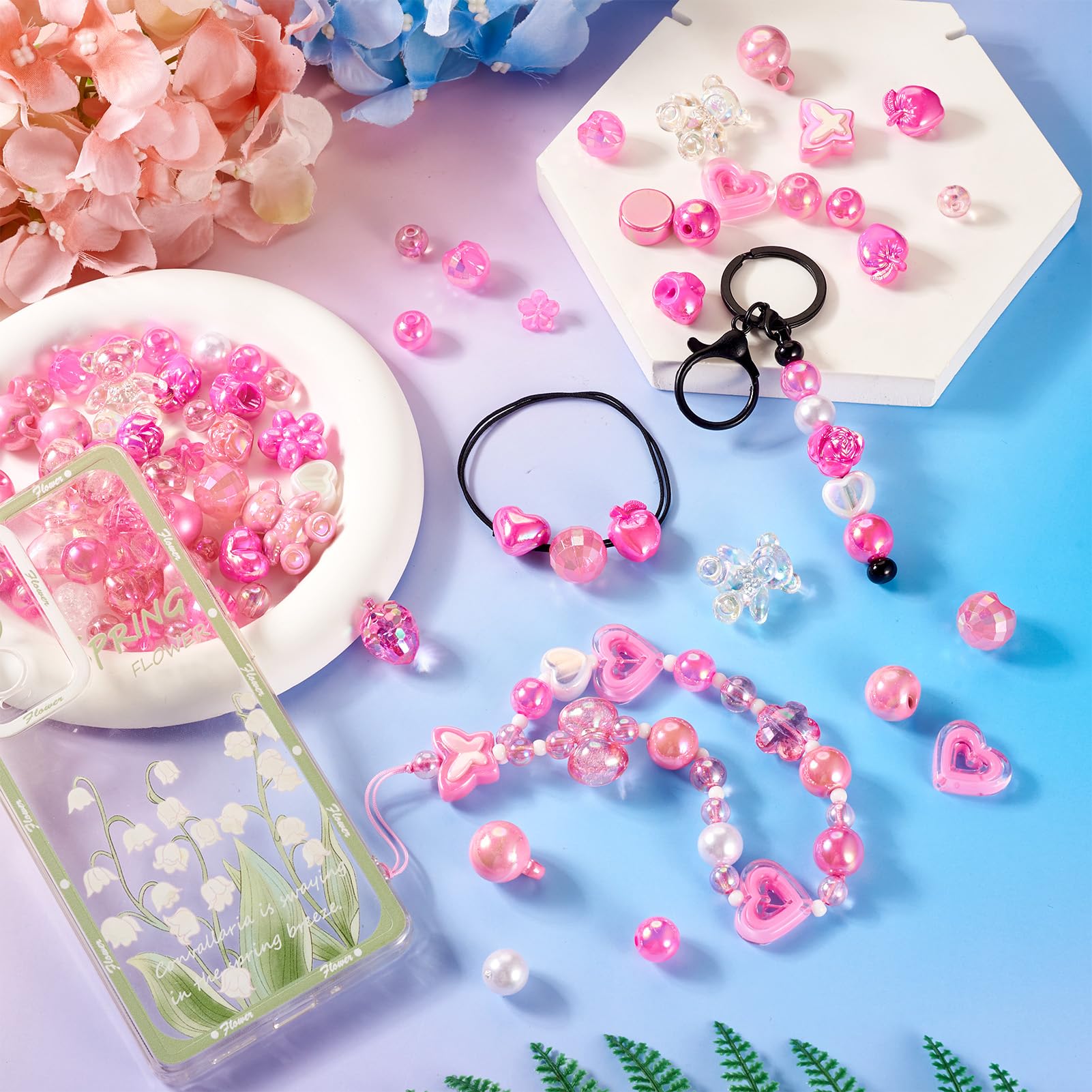 2 Confezioni Di Perline Miste Acrilico Rosa E Verde | 60g L'una (120g Totali) | Per Gioielli Fai Da Te E Creazioni - 4