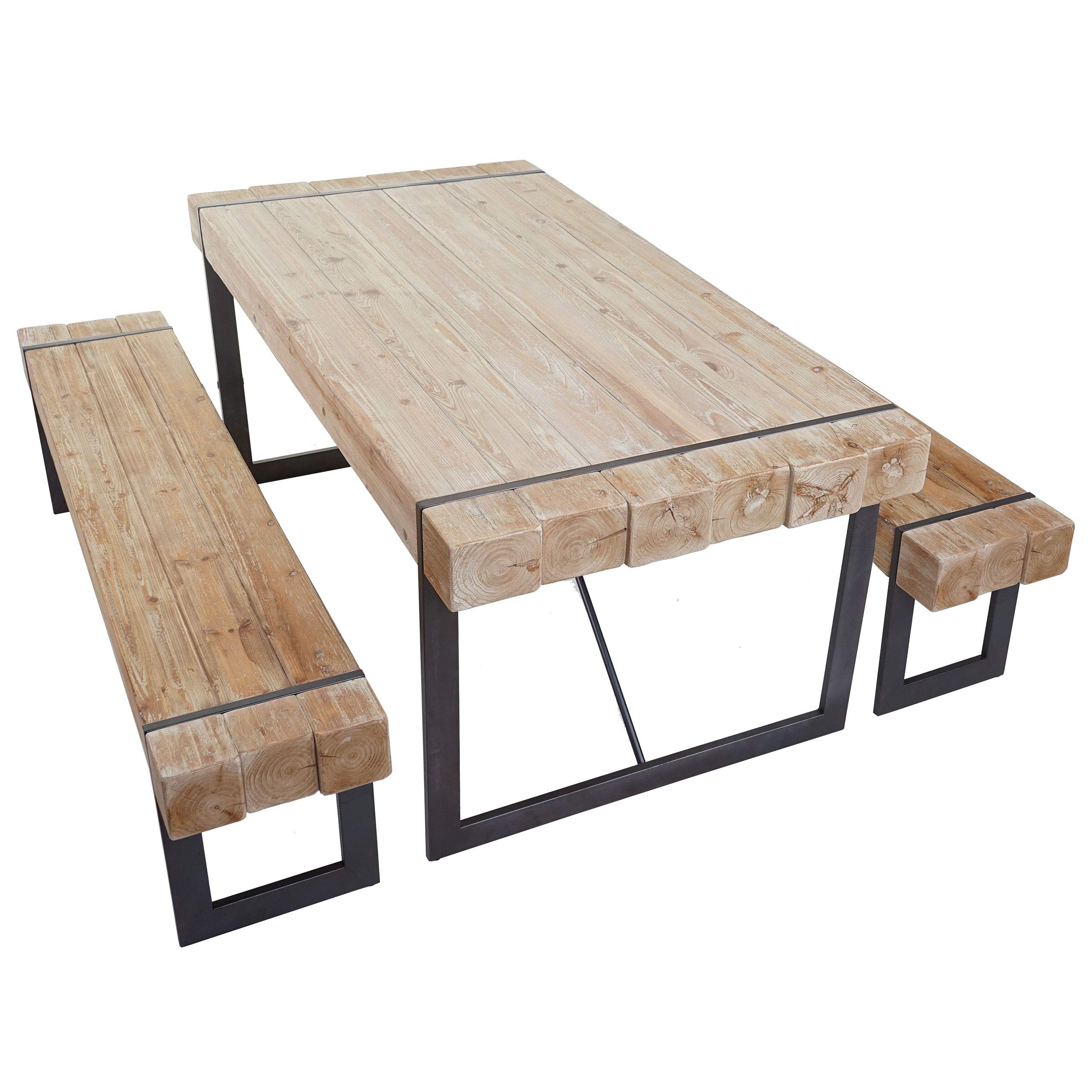 Mendler Comedor HWC Cortex-A15, Comedor + 2 x Asiento Banco, Madera Maciza, Abeto rústico