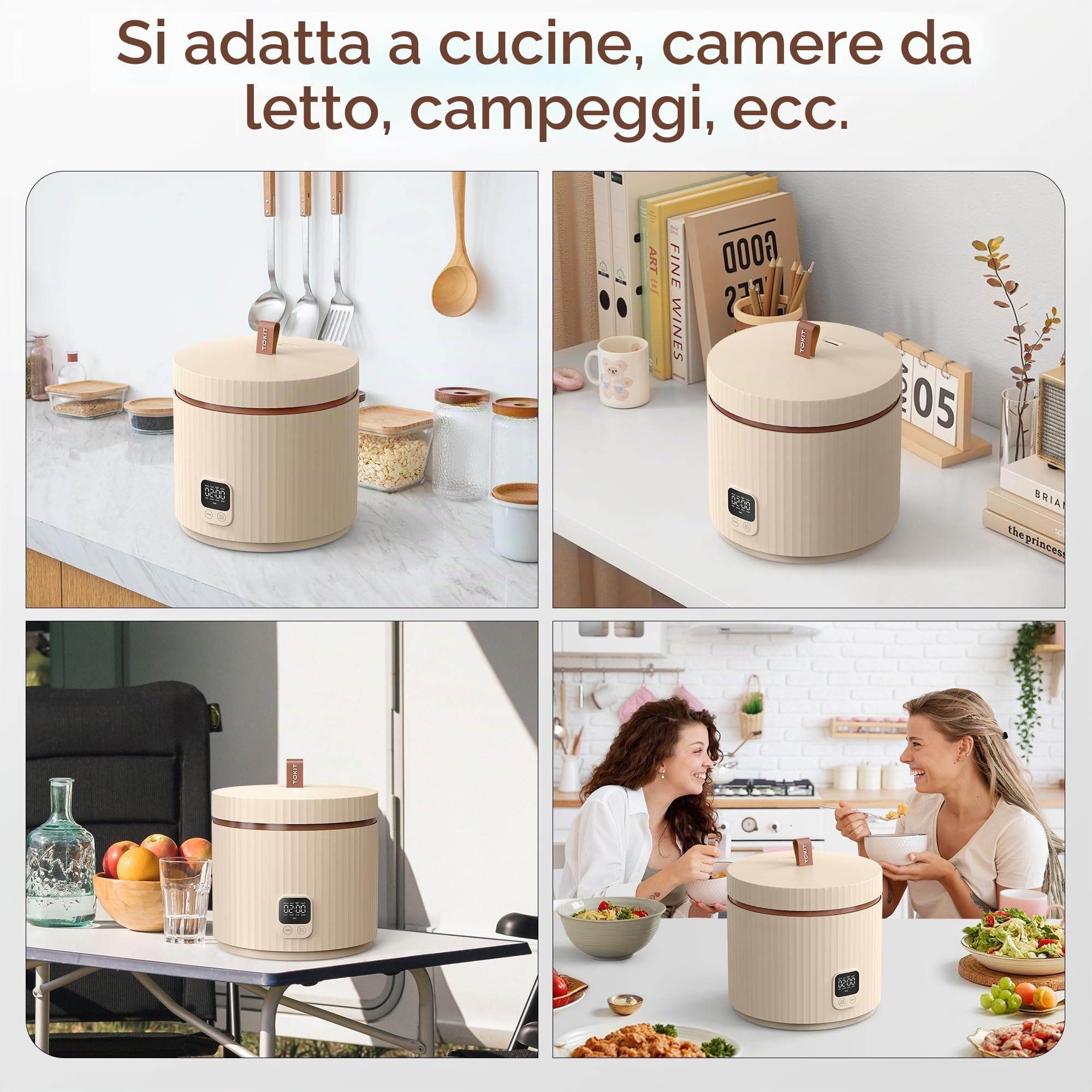 TOKIT Cuociriso PRO 1,5L Rice Cooker Mini, Risottiera Elettrica con Pulsante Touch Display per 1-3 Person Interno Antiaderente Rivestito in Ceramica Regalo Donna Uomo Coppia Alunni (Beige)
